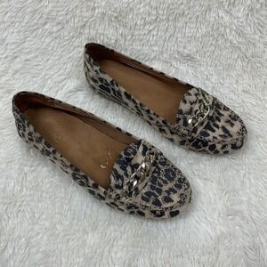 Vionic Shoes Women 9 Saddle mesa suede loafers Brown Animal Print Moccasin Chain